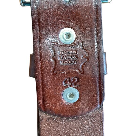 Brown Leather Mens 42 Western Belt Tan Dk Brown Stitching Southwest Cowboy - Picture 9 of 9
